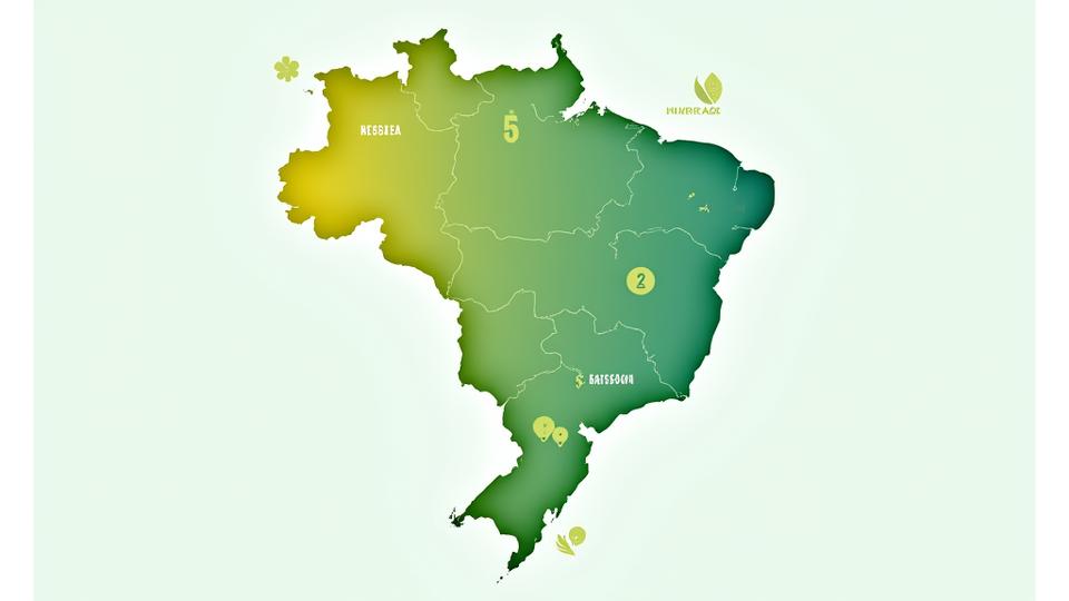 Mapa interativo do Brasil destacando regiões com maior acesso a incentivos para agricultura regenerativa e áreas para novos projetos.
