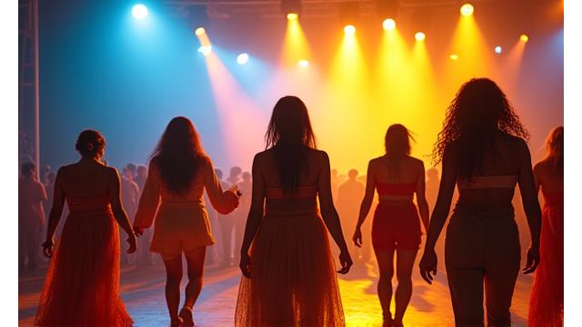 Artistas de um coletivo cultural se apresentando em um palco vibrante, com público engajado, demonstrando a expansão e o impacto do coletivo Raízes Brasileiras.