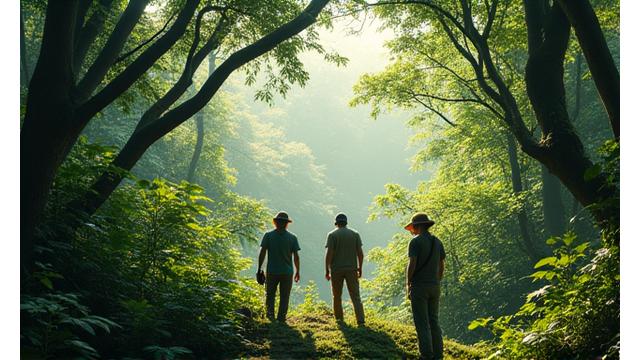 Pesquisadores em um ambiente de floresta preservada, com animais selvagens, simbolizando a certificação e expansão do Instituto Flora Amazônica.