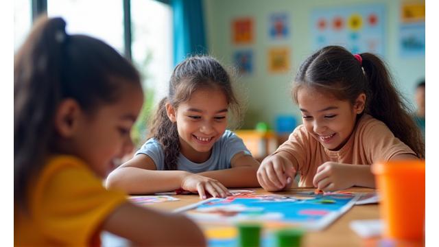 Crianças em sala de aula participando de uma atividade educacional