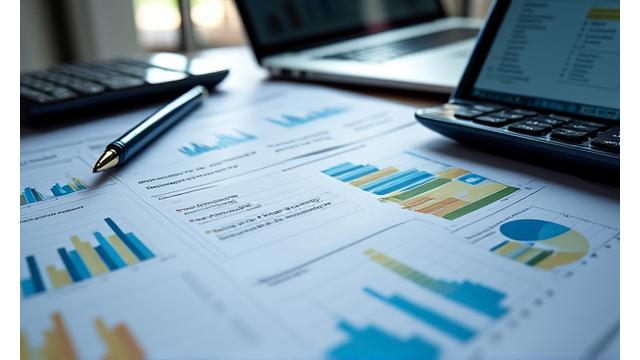Documentos e planilhas com gráficos de auditoria, simbolizando compliance e gestão financeira.